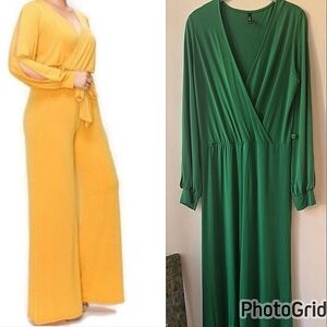 Kelly Green Long Wide Leg romper Jumpsuit